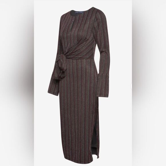 NWT French Connection PAULA KEYHOLE DRESS Midi dresses sz S black stripe party - Picture 4 of 15